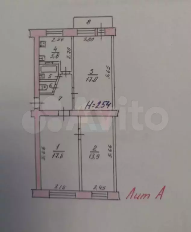 3-к. квартира, 62,4 м, 2/5 эт. - Фото 0