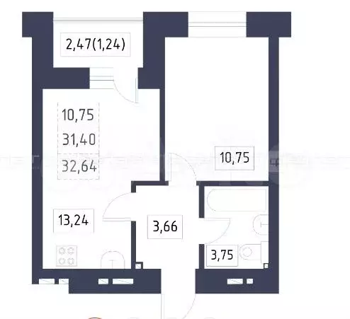 1-к. квартира, 33 м, 4/5 эт. - Фото 0