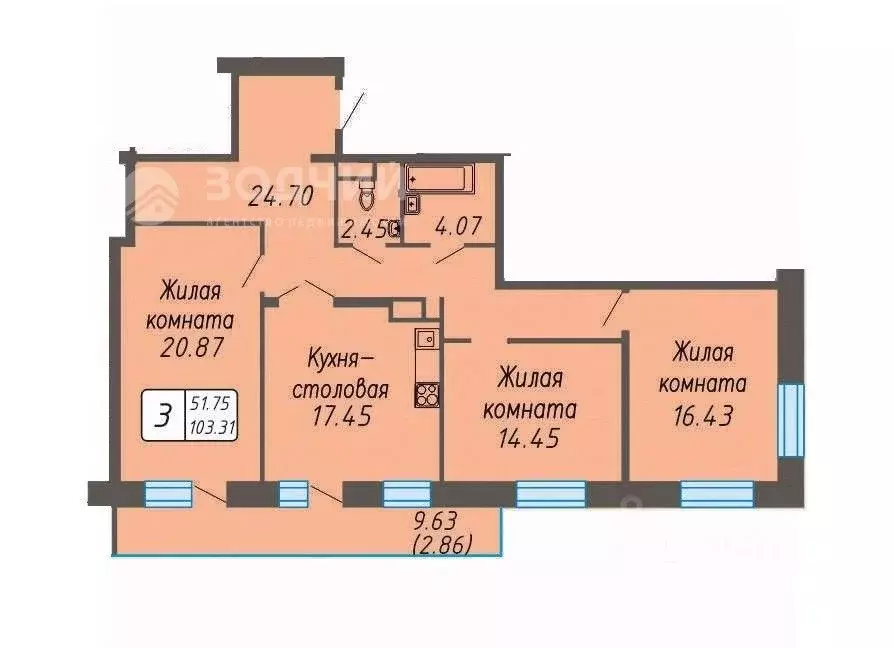 3-к кв. Чувашия, Новочебоксарск ул. 10-й Пятилетки, поз6 (103.02 м) - Фото 1