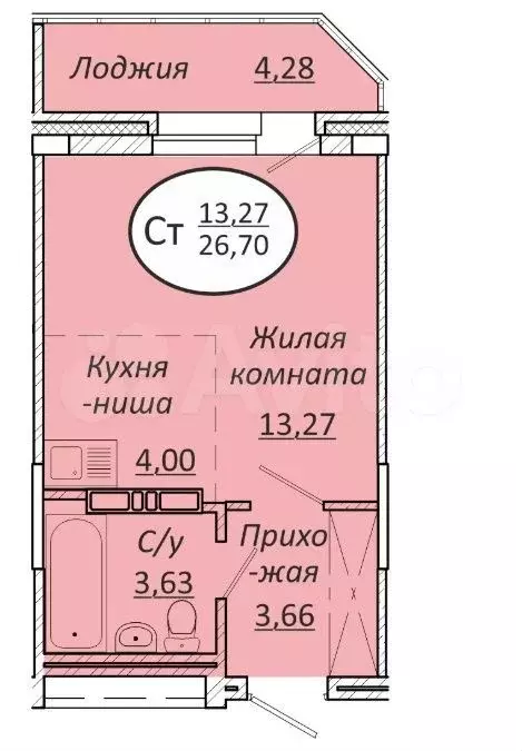 Квартира-студия, 26,9 м, 12/25 эт. - Фото 0