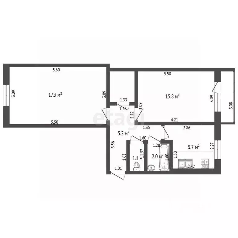 2-к кв. Тамбовская область, Тамбов Мичуринская ул., 161 (47.1 м) - Фото 2