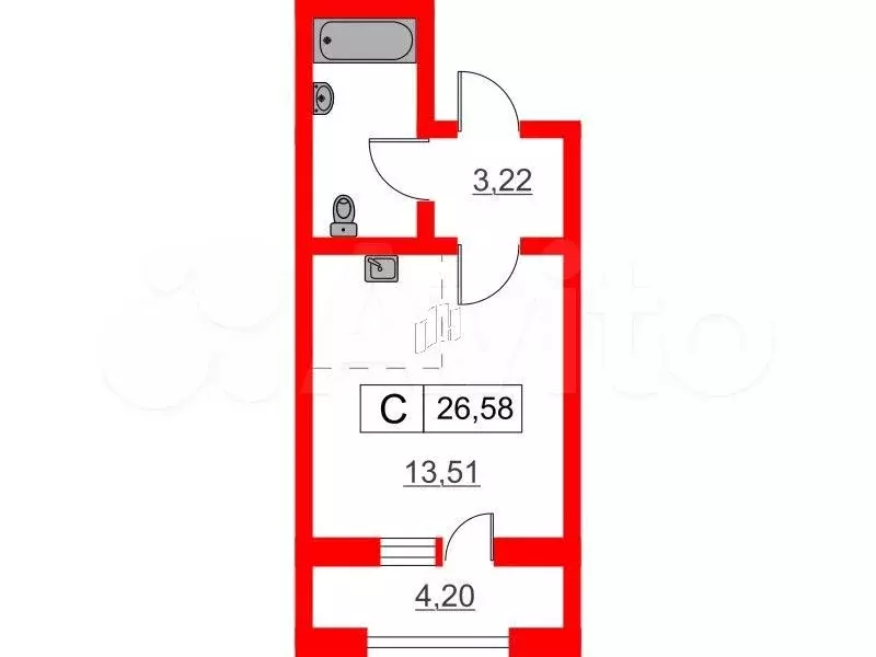 Квартира-студия, 26,6 м, 5/10 эт. - Фото 0