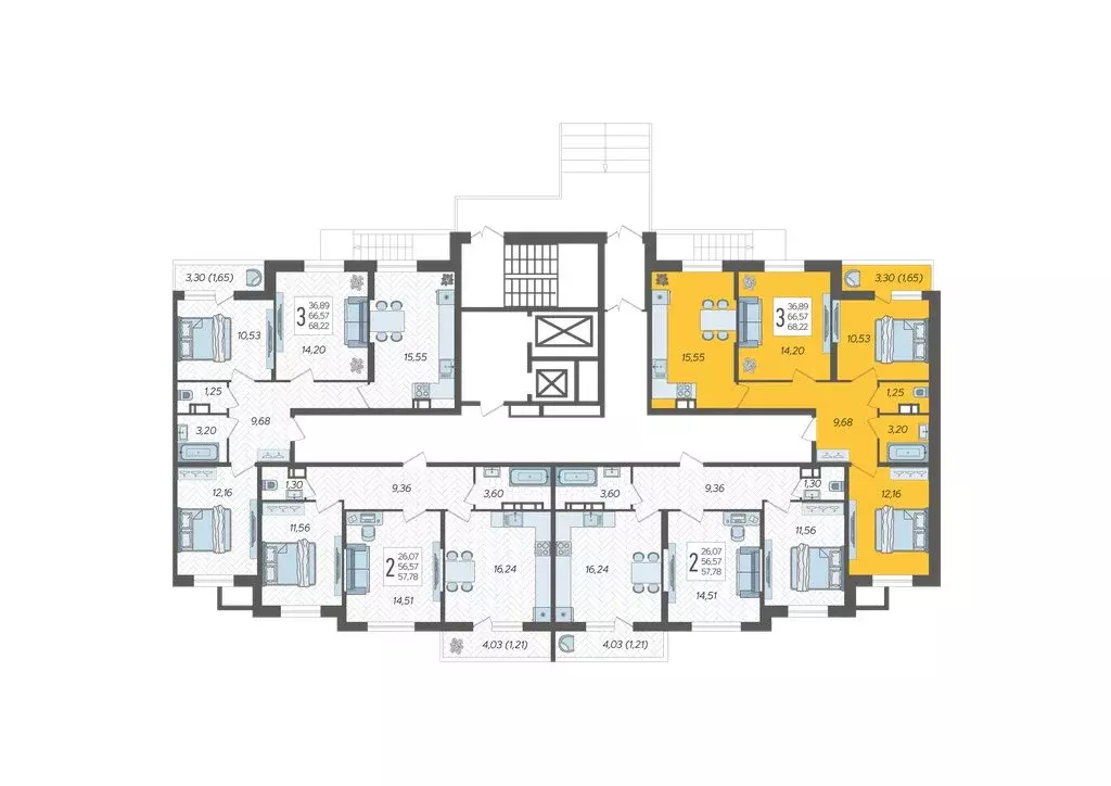 3-комнатная квартира: Краснодар, ЖК Смородина (68.22 м) - Фото 1