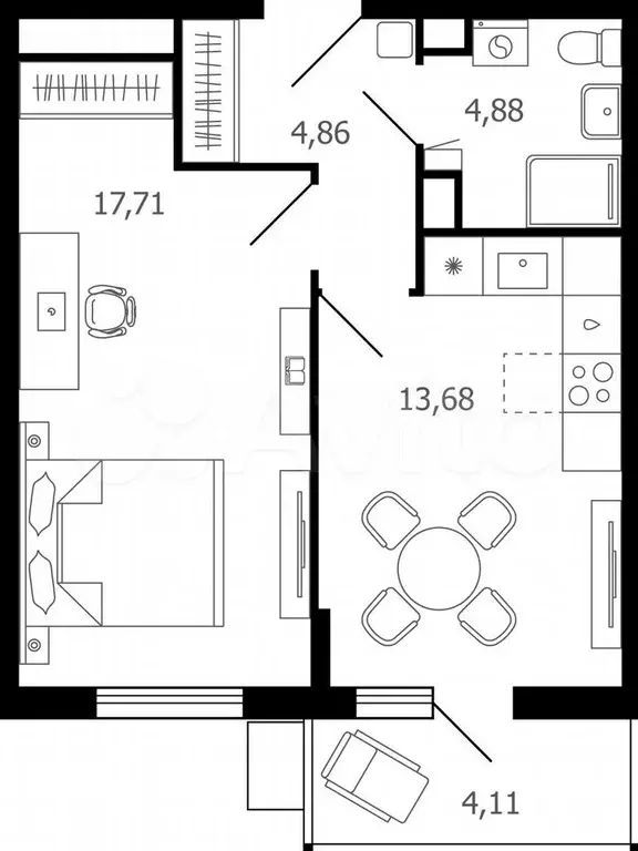 1-к. квартира, 41,5 м, 12/15 эт. - Фото 1