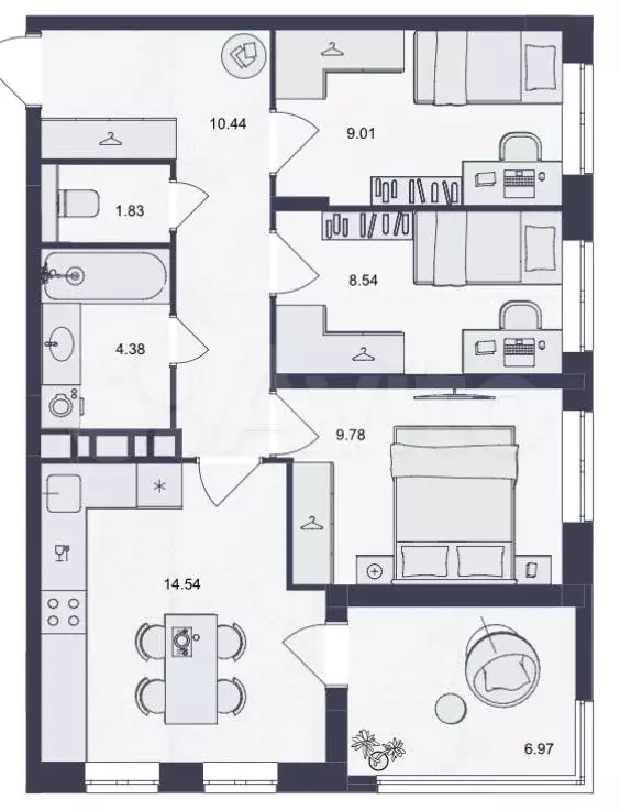 2-к. квартира, 65,5 м, 14/15 эт. - Фото 1