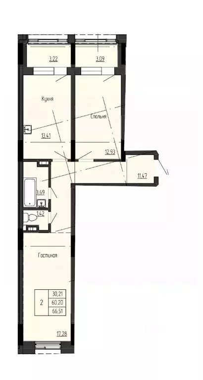 2-к кв. Саха (Якутия), Якутск ул. Чкалова, 39А (66.51 м) - Фото 1