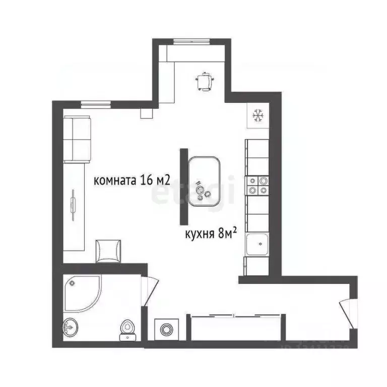 Студия Белгородская область, Шебекино ул. Есенина, 1А (33.9 м) - Фото 1