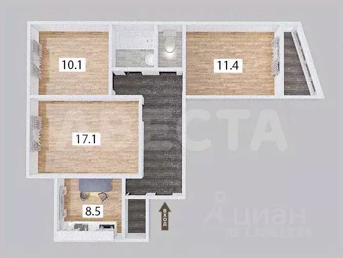 3-к кв. Омская область, Омск ул. Химиков, 32/1 (63.0 м) - Фото 2