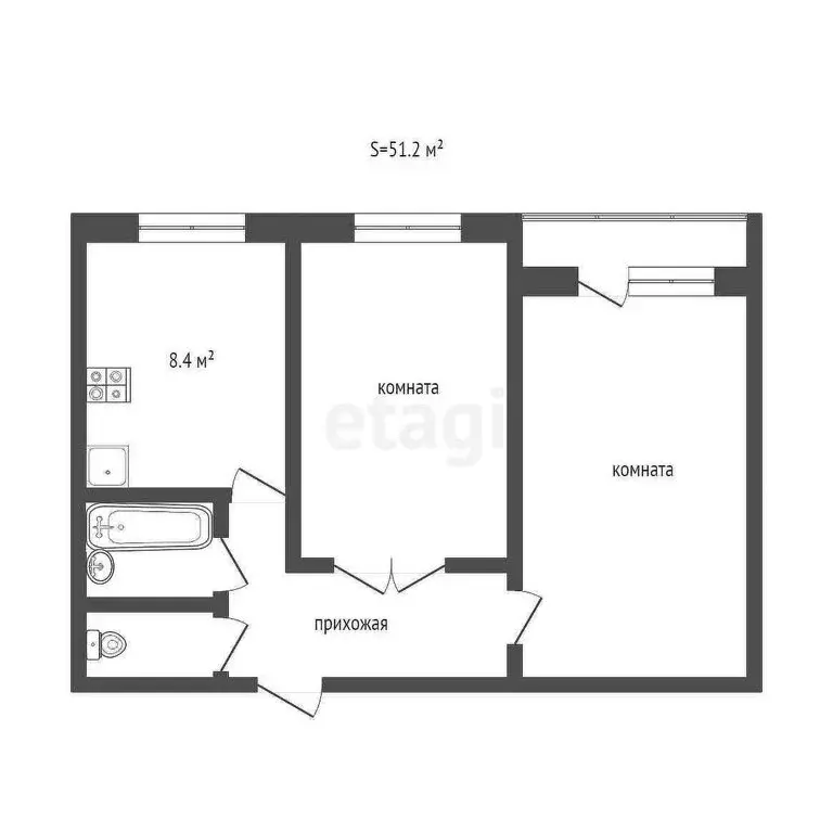 2-комнатная квартира: Тюмень, Вересковая улица, 15 (51.2 м) - Фото 0