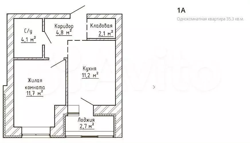 1-к. квартира, 35,3 м, 7/9 эт. - Фото 1