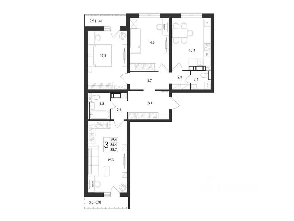 3-к кв. Воронежская область, Воронеж Первое Мая мкр, Май жилой ... - Фото 1