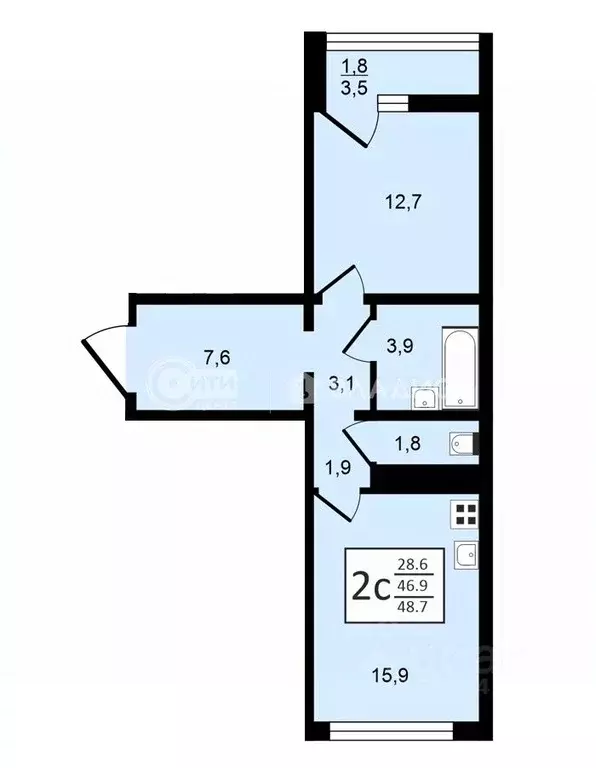 2-к кв. Воронежская область, Воронеж ул. Шишкова, 140Б/6 (48.7 м) - Фото 0