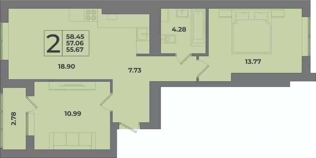 2-к кв. Калининградская область, Калининград Петровский мкр,  (58.45 ... - Фото 0
