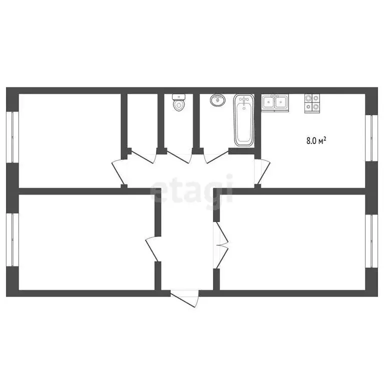 3-комнатная квартира: Лесной, улица Фрунзе, 1 (58.4 м) - Фото 1