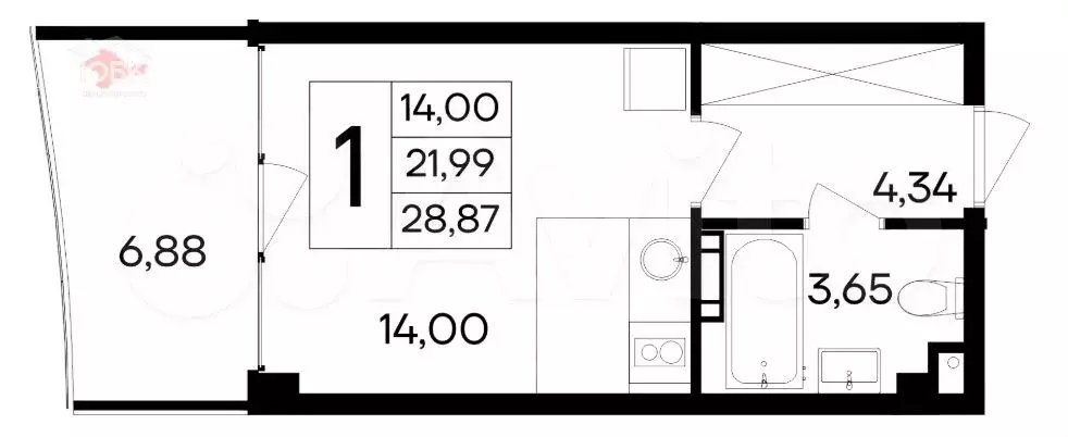 1-к. квартира, 28 м, 3/8 эт. - Фото 0