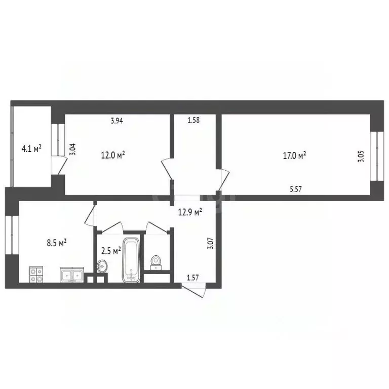 2-к кв. Башкортостан, Стерлитамак ул. Ботаническая, 6 (54.2 м) - Фото 2