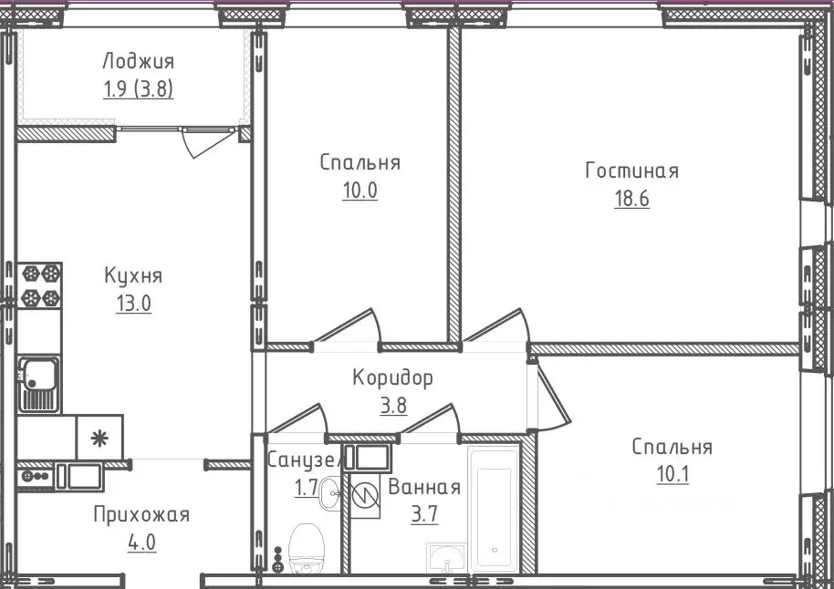 3-к кв. Новгородская область, Великий Новгород ул. Королева, 13 (66.8 ... - Фото 1