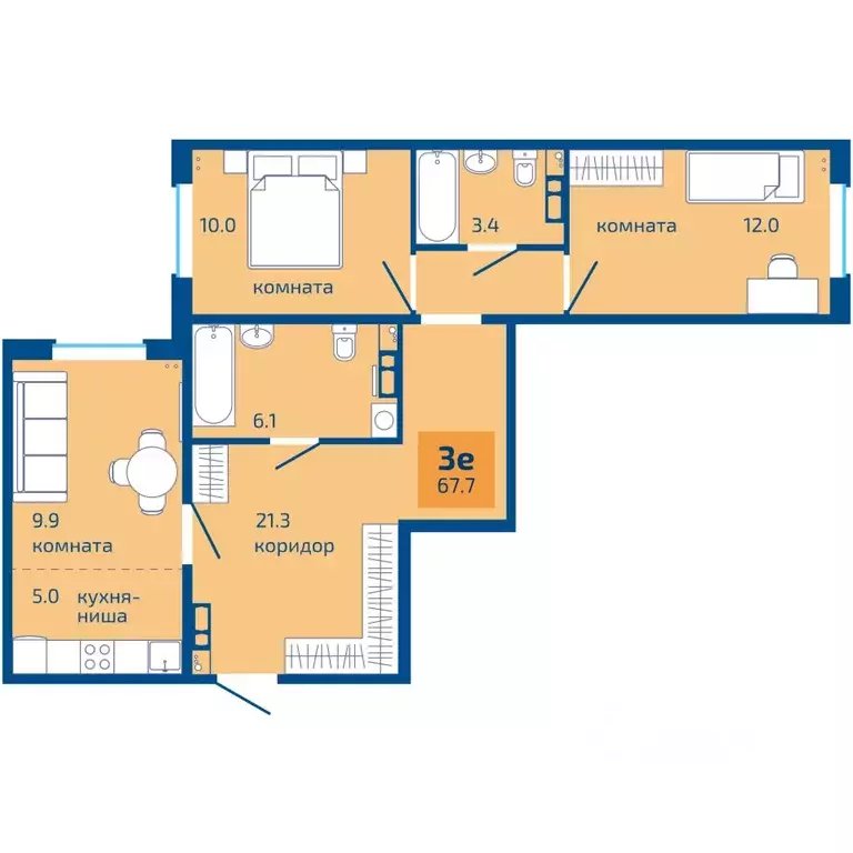 3-к кв. Пермский край, Пермь Целинная ул., 59к2 (67.7 м) - Фото 1