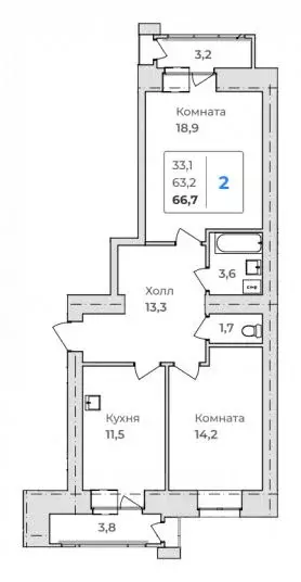 2-к кв. Амурская область, Благовещенск  (66.7 м) - Фото 0