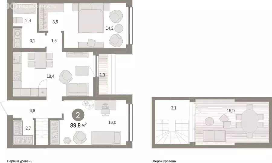 2-комнатная квартира: Тюмень, Мысовская улица, 26к1 (89.76 м) - Фото 0