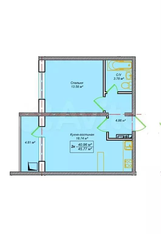 Квартира-студия, 45 м, 5/12 эт. - Фото 0