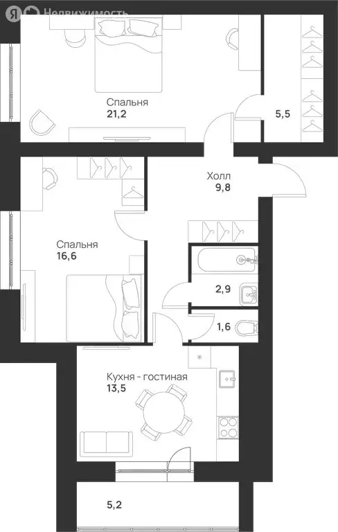 2-комнатная квартира: Тула, улица Героев России, 6 (77.4 м) - Фото 1