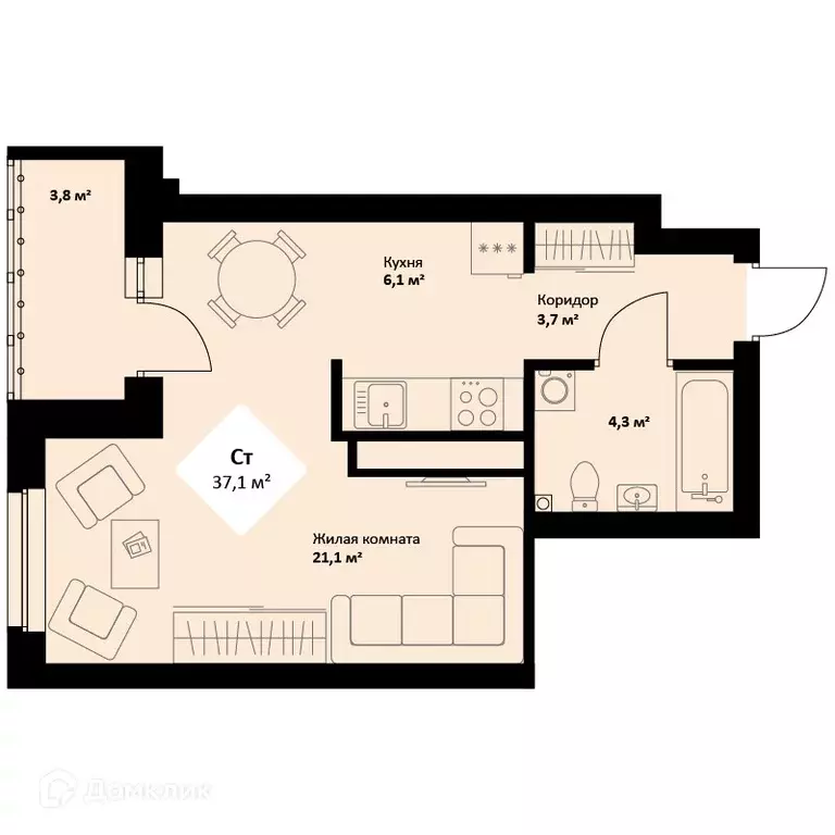 Продаётся квартира-студия, 37.1 м - Фото 0