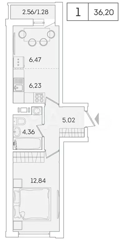 1-к. квартира, 34,8 м, 4/18 эт. - Фото 1