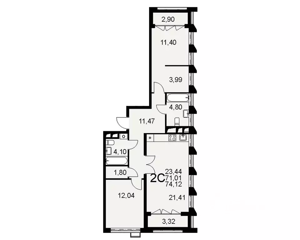 2-к кв. Тульская область, Тула Путейская ул., 11 (71.01 м) - Фото 0