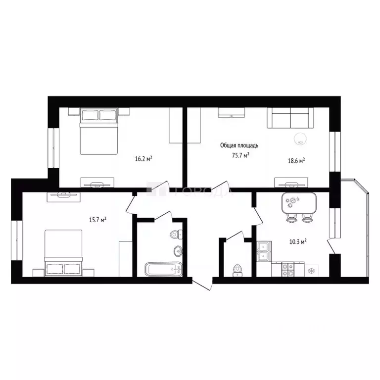 3-к кв. Новосибирская область, Бердск Новосибирская ул., 3 (75.7 м) - Фото 2