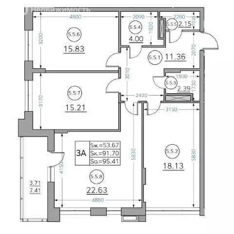 3-комнатная квартира: Казань, улица Генерала Ерина, 5Д (95.4 м) - Фото 1