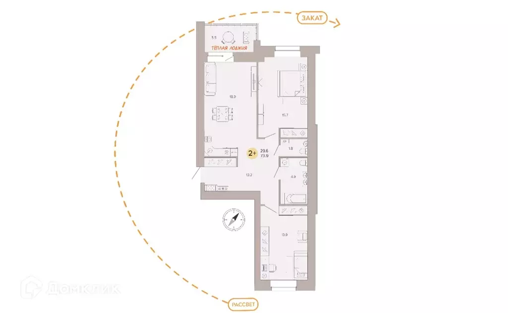 Продаётся 2-к квартира, 74.2 м - Фото 1