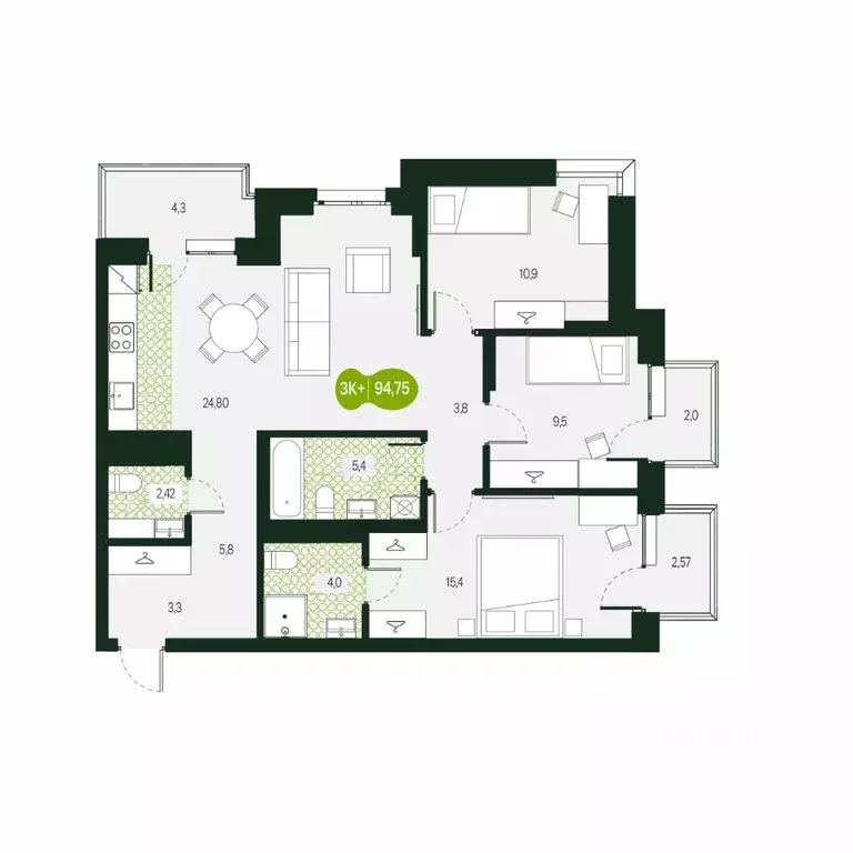 4-к кв. Забайкальский край, Чита Каштакский мкр,  (94.77 м) - Фото 1