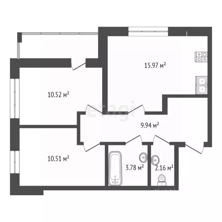 2-к кв. Тюменская область, Тюмень ул. Игоря Комиссарова, 24 (52.9 м) - Фото 2