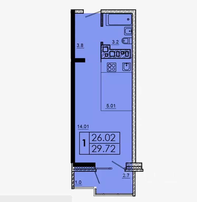 Студия Иркутская область, Иркутск ул. Баумана, 271 (29.5 м) - Фото 1