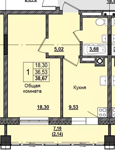1-к кв. Саха (Якутия), Якутск Алгыс жилой комплекс (38.59 м) - Фото 0
