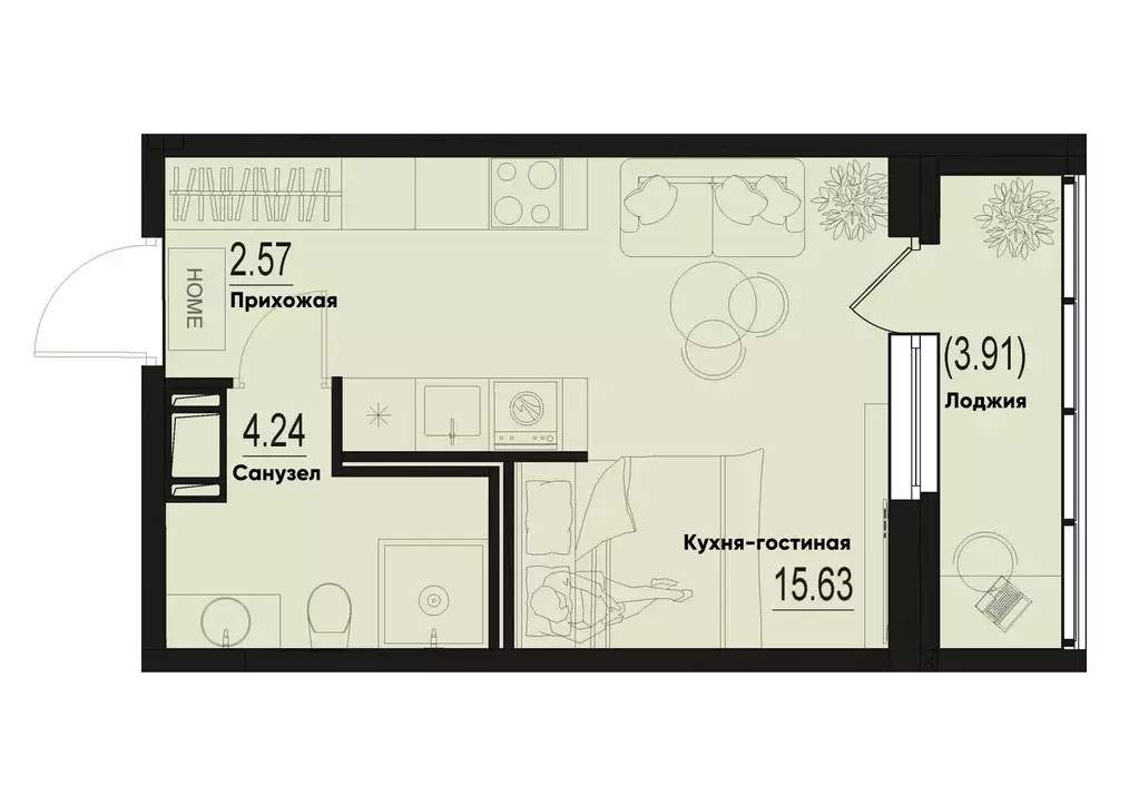 квартира-студия, 24.39 м - Фото 0