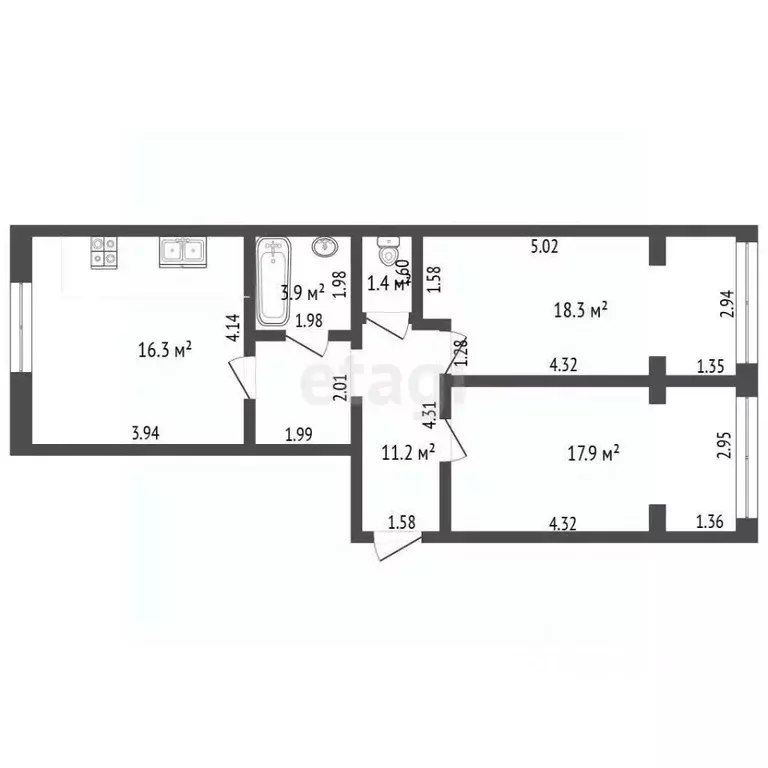 2-к кв. Архангельская область, Котлас пер. Таежный, 17 (69.0 м) - Фото 2