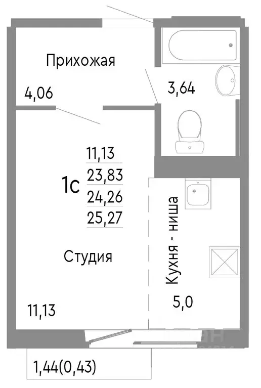 Студия Челябинская область, Челябинск Нефтебазовая ул., 1к2 (24.26 м) - Фото 0