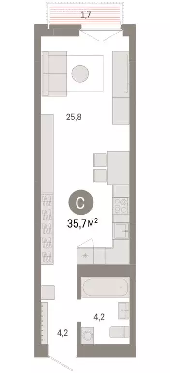 Квартира-студия: Новосибирск, Большевистская улица, 66 (35.74 м) - Фото 2