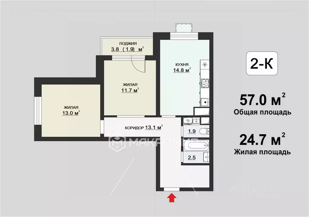 2-к кв. Москва ул. Берзарина, 32 (57.4 м) - Фото 2