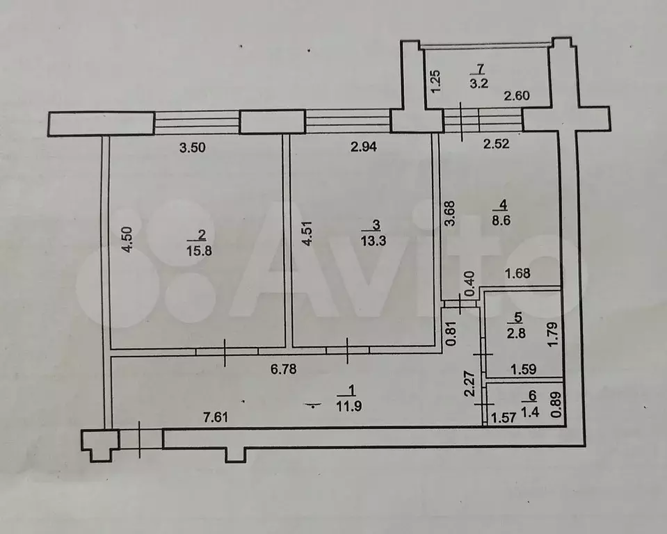 2-к. квартира, 55,4 м, 4/5 эт. - Фото 0