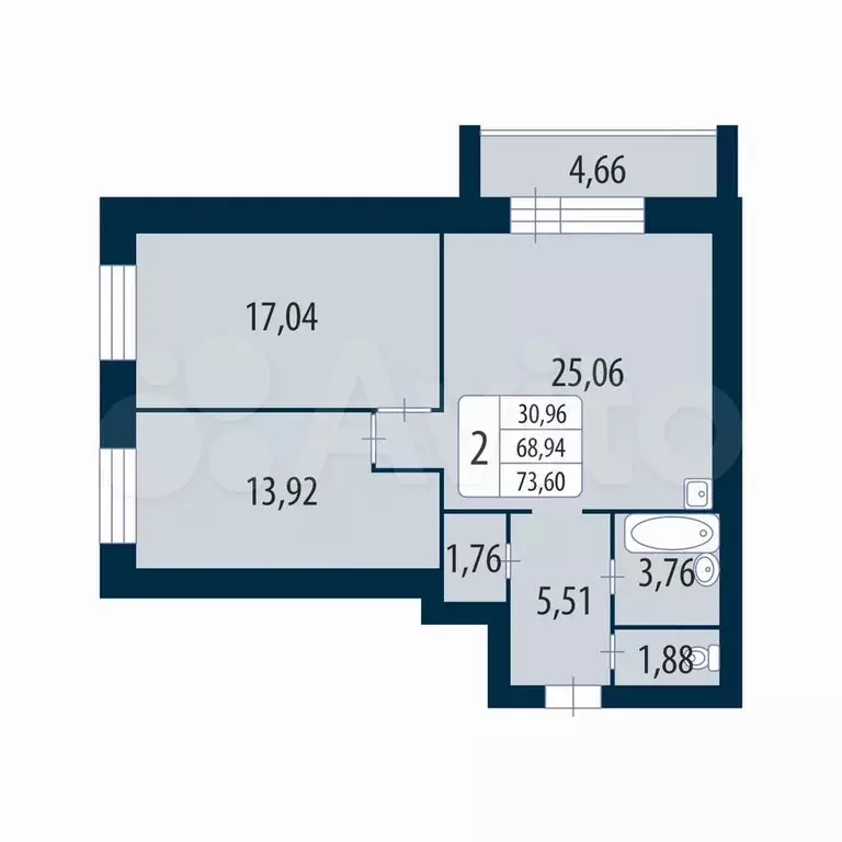 3-к. квартира, 73,6 м, 3/4 эт. - Фото 1