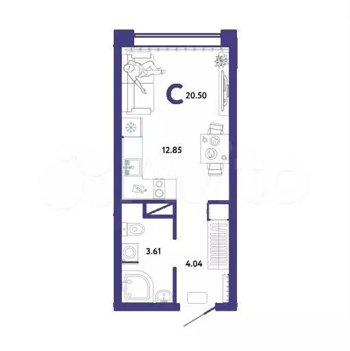 Квартира-студия, 20,5 м, 3/8 эт. - Фото 1