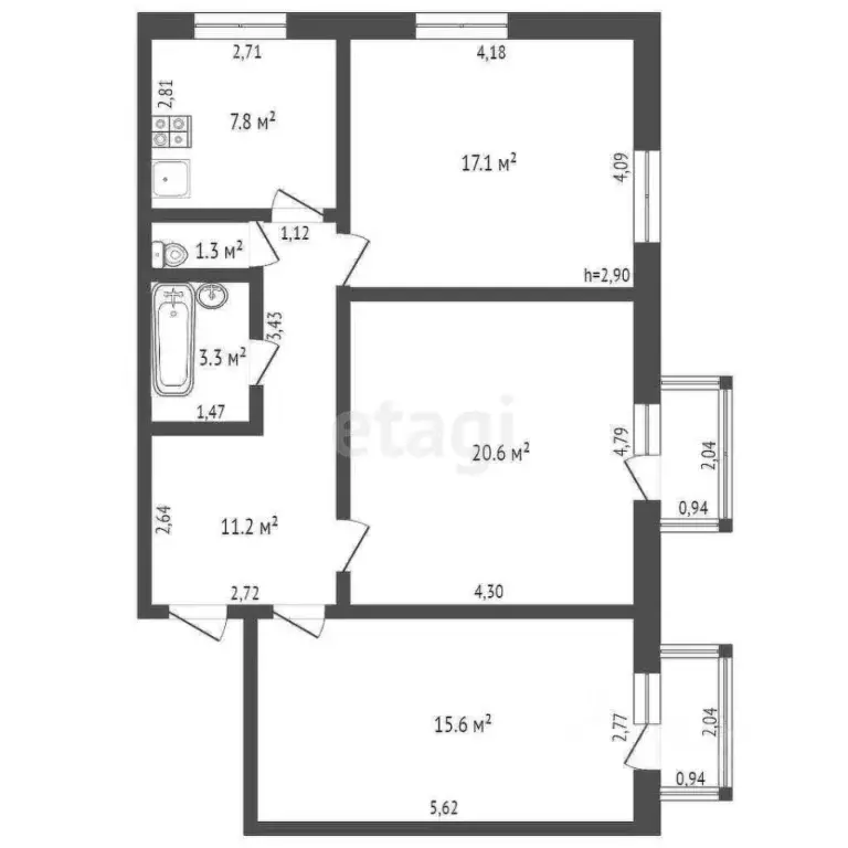 3-к кв. Брянская область, Брянск Доменная ул., 3 (76.9 м) - Фото 1