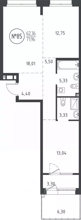 2-к кв. Иркутская область, Иркутск ул. Эдуара Дьяконова, 10 (71.35 м) - Фото 0