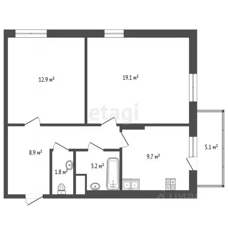 2-к кв. Тюменская область, Тюмень Профсоюзная ул., 49 (57.1 м) - Фото 1