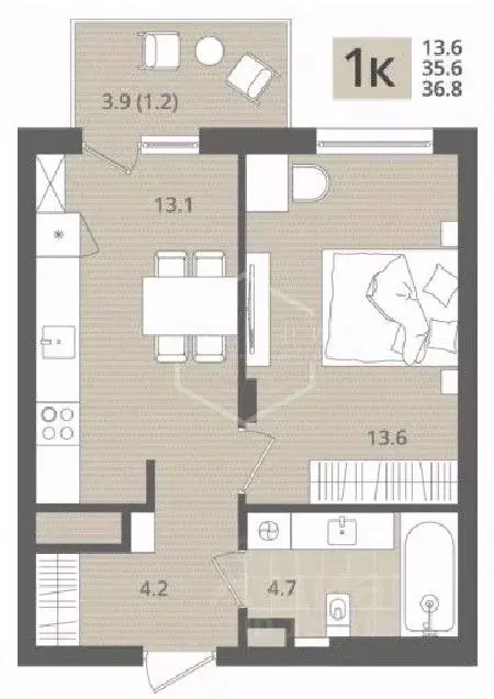 1-к кв. Калининградская область, Пионерский пос. Рыбное,  (36.8 м) - Фото 1