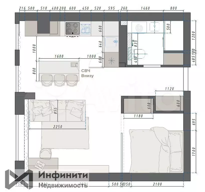 1-к. квартира, 37,8 м, 8/9 эт. - Фото 1