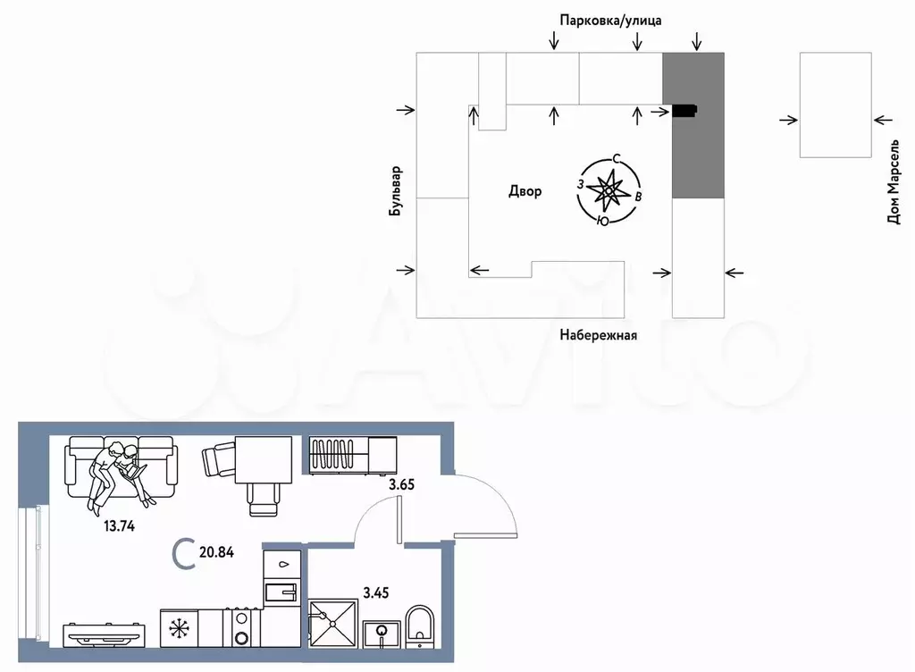 Квартира-студия, 20,8 м, 5/24 эт. - Фото 0